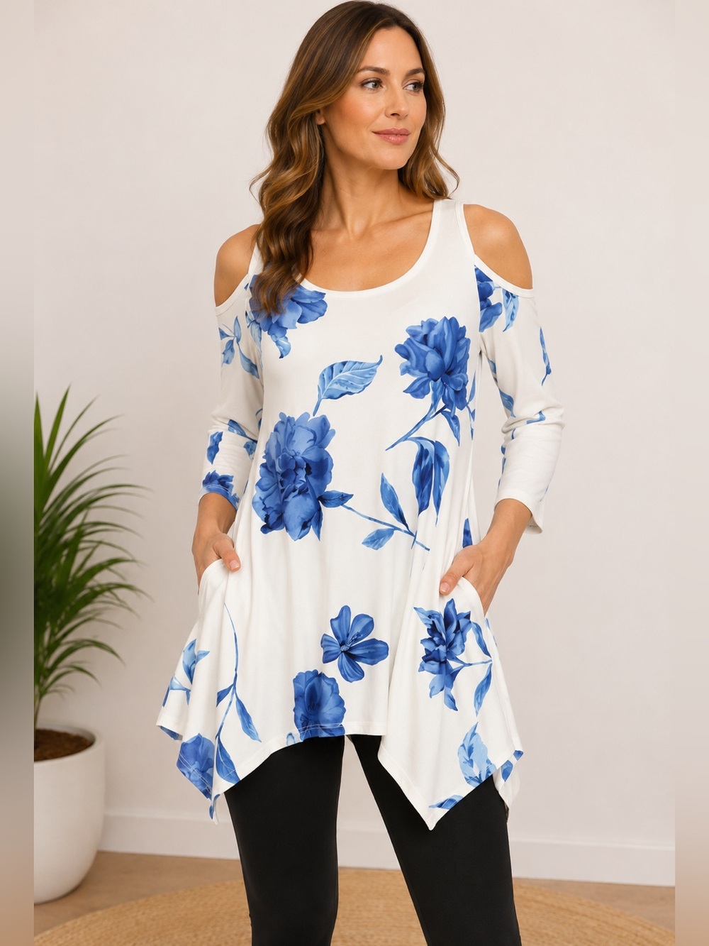 NEW WITH TAGS! White Mark Cold-Shoulder Floral Tunic Size Medium. From Macy’s.